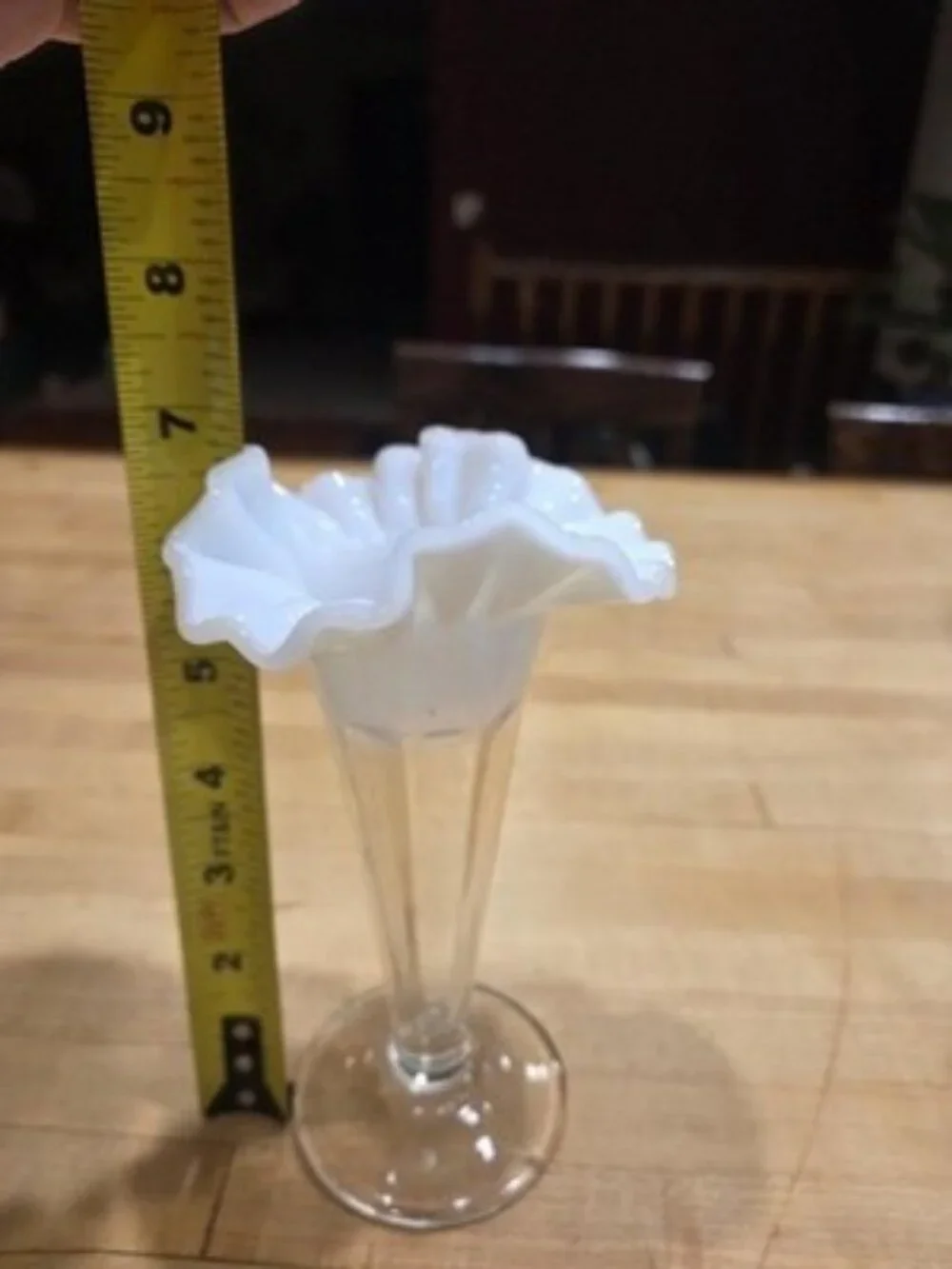 Vintage 1930s Jefferson Glass Opalescent Ruffled Rim Bud Vase Fenton Style